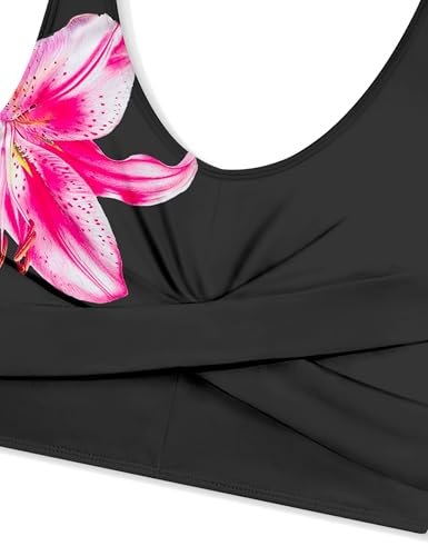 Image of Qaoerde Girls Swimsuit Tropical Print Bikini Set with Ruffle Hem Two Piece Criss Cross Bathing Suits for Girls 7-16 Years