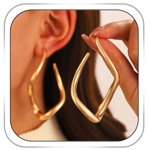 Large Gold Hoop Earrings Square Hoop Earrings for Women Vintage Dangle Earring