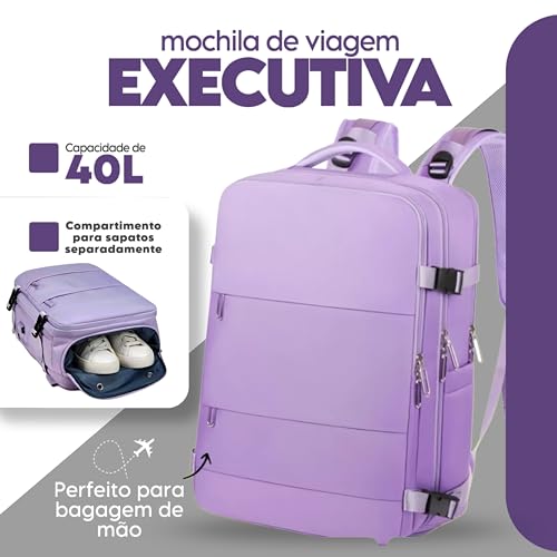 Mochila Executiva Premium Viagem Faculdade Trabalho Bagagem Mala de Mão Grande Impermeável Com Compa