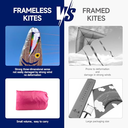61FT Large Silver Soft Parafoil Beltfish Kite with Reel Perfect Beach Outdoor Activity Gift-Ages 12+ - Thumbnail 2