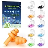 20 Pairs Ear Plugs for Sleeping, Reusable 32 dB (NRR) Noise Reduction for Side Sleepers, Swimming, Showering, Travel, Soft & Comfortable Fit, Hearing Protection, Comes with Separate Storage Cases