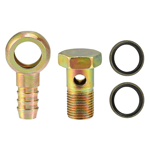 X AUTOHAUX 1 Set Banjo Bolt M16x1.5 Banjo Bolt Hose Barb Fittings Brake Line Fitting Adapter with Copper Washers for Motorcycle Car Iron Bronze Tone