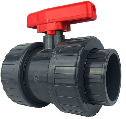 Pondlife - Valvola a sfera in PVC con attacco adesivo a 2 vie 50 mm – Impugnatura rossa