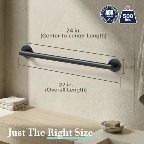 Image of Gatco 964MX Glam 24 inch L Grab Bar, Matte Black /ADA Compliant Stainless Steel Safety Grab Bar for Bathroom