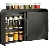 IWEJ 大容量隠し式調味料ラック パンチング不要キッチン収納棚 油分塩分汚れ防止 スパイス・味噌酢・食器収納に適した家庭用多機能キッチンツール (ブラック)