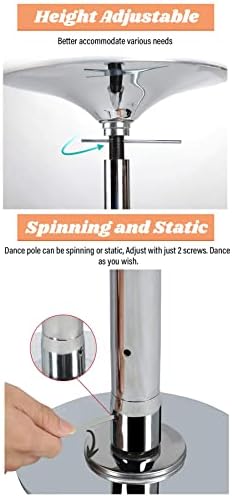 Dance Pole Ceiling Mount Commercial Fitness Stripper Pole for Pub Gym Club & Yoga Room Static Spinning,Adjustable Dance Pole - Professional Quality, Removable Design, HEI