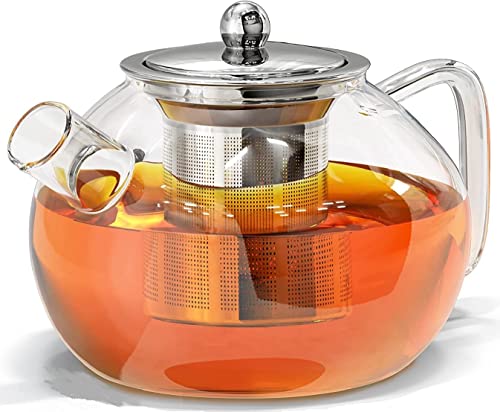 Image of 1 Liter Glass Kettle /Teapot with Stainless Steel Infuser & Lid, Borosilicate Glass Tea Kettle Stove-top Safe, Blooming & Loose Leaf Teapot Set of 1
