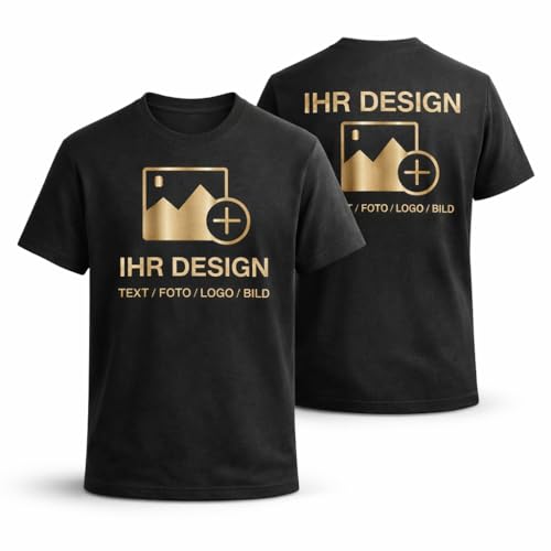 T-Shirt Bedrucken Lassen &ndash; Personalisierte T-Shirts mit Eigenem Text, Foto oder Logo | Unisex Shirt Selbst Gestalten | Individuelles Geschenk & Firmen T-Shirt, Schwarz