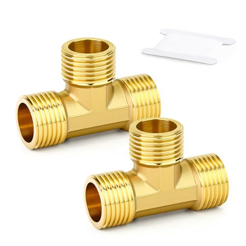 ERGAOBOY 2 piezas de conector en T de latón de 3 vías, 1/2" macho con rosca BSP adaptador de unión en T para manguera de jardín
