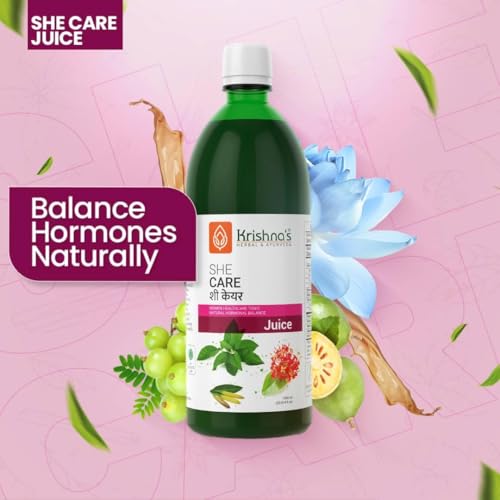 Image of KRISHNA'S HERBAL & AYURVEDA Women's She Care Juice Infused With 5 Herbs for Hormonal Balance, Period Pain Relief, Hair & Skin Health, Clinically Proven - 1000 ml Each (Pack of 4)