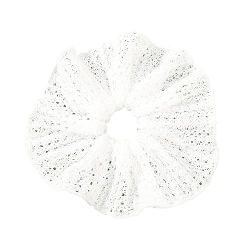 French White Textured Scrunchie Hair Tie Stretchy Fabric Gentle Hair Accessory for Office Party Daily Wear Fabric Scrunchie Hair
