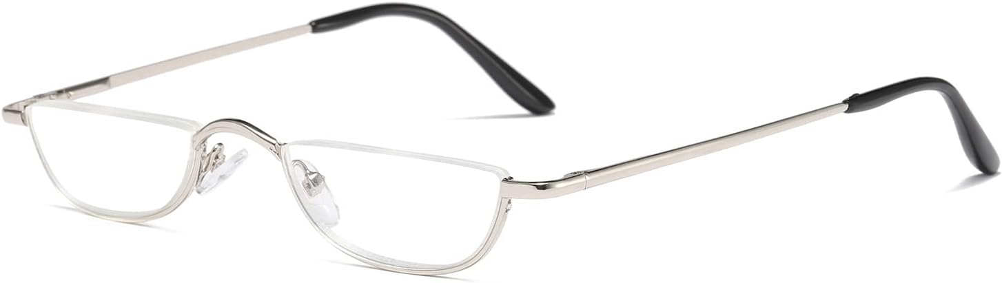 KoKoBin Half Frame Reading Glasses Spring Hinges for Men Women Slim Half Moon Lens Readers Metal Semi Rimless eyewear