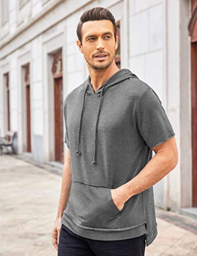 Coofandy Mens Short Sleeve Hoodie Athletic Fashion Casual Sweatshirts Lightweight Relaxed Fit Streetwear Hooded Shirts Xx-Large #TOP2