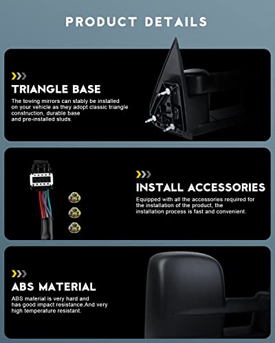 Ocpty Towing Mirrors With Power Heated Lens With Led Light Left Right Side Tow Mirrors Compatible With 2007-2014 For Chevy 2007-2014 For Gmc 2007-2014 For Chevy 2007-2014 For Gmc #TOP4