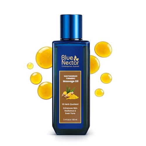 Blue Nectar Nalpamaradi Tailam Skin Radiance Oil with Turmeric | Plant Based Body Oil and Face Oil Infused with Turmeric, Amla and Manjistha (16 Herbs, 3.38 Fl Oz)