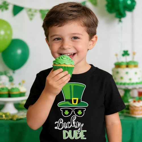 Image of Tkria Toddler Boys St Patricks Shirts Kids Clover Shamrock T-Shirt Baby Dinosaur Gnome Lucky Dude Short Sleeve Green Tops