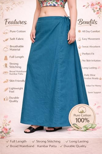 Image of CITIX Pure Cotton Petticoat for Woman Saree | Adujastable Drawstring Waist