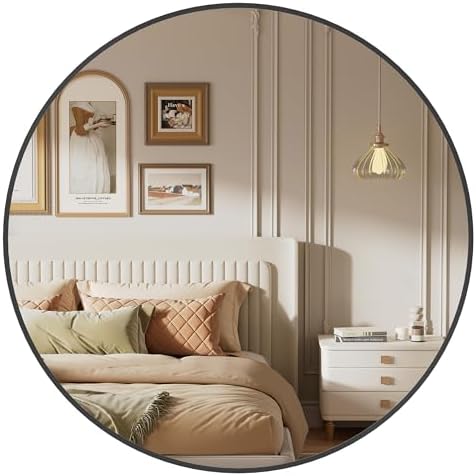 SONGMICS Miroir Rond, Miroir Mural, Diamètre 61 cm, Cadre en Méta...