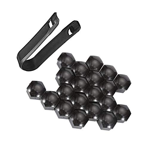 LIUJZZJ 20 Pezzi Tappo a Vite Ruota Universale Copridadi per Pneumatici con Strumento di Rimozione Set per Automobili, Nero (17 mm)