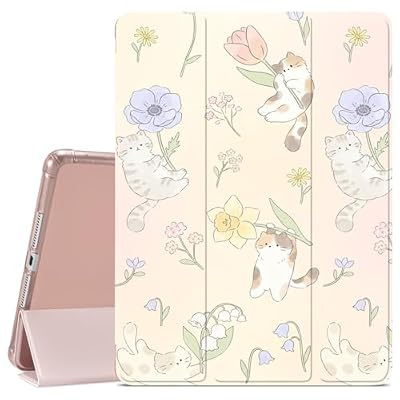 VibrantFruitique Case for iPad Air 13" (M4) 2026/(M3) 2025/(M2) 2024/iPad Pro 12.9" 2022/2021 Playing Cat Case,Pencil Holder & Clear Back & Trifold Stand Lightweight Slim Fit Cover for Women