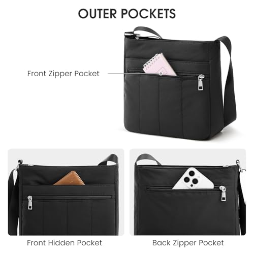 G4Free Nylon Crossbody Bags for Women, Lightweight Casual Quilted Shoulder Handbags for Travel Work-Black — view 5