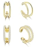 Milacolato Ear Cuff Silber 925 Earcuffs Ohrringe Damen Ohrklemme Zirkonia Manschette Ohr Clips Helix Fakepircings Ohr Schmuck Ohrklemmen Set Silber/Gold/Rosegold