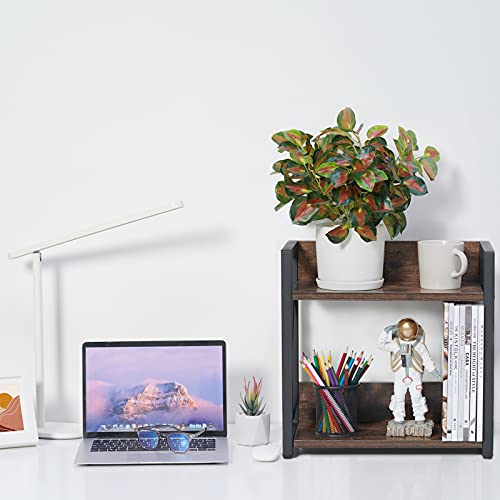 Giikin Vintage Desktop Storage Organizer Shelves, Wood Desk Organizer Stand Countertop Bookshelf For Office Supplies , Freestanding Display Rack For Desktop, Tabletop Or Counter (Antique Brown) #TOP2