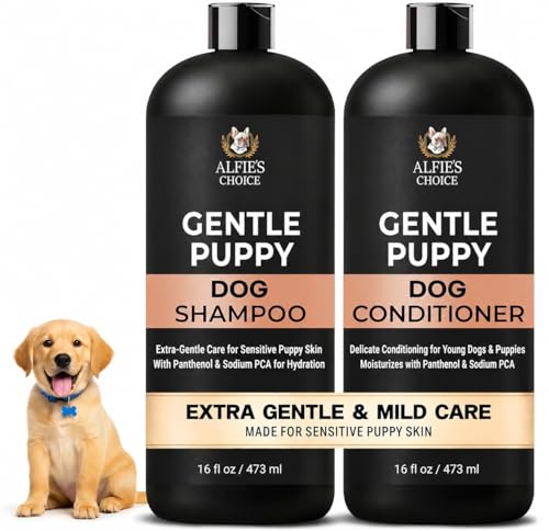 ALFIE'S CHOICE Puppy Shampoo and Conditioner Set | 16 fl oz Each | Gentle Formula for Sensitive & Itchy Skin | Panthenol & Sodium PCA | for Puppies, Adults & All Breeds