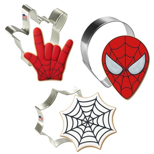 Foose Cookie Cutters Super Hero Cookie Cutter 3 Pc Set, 4-4.5 in, Spider Web Tin Plate Steel, USA