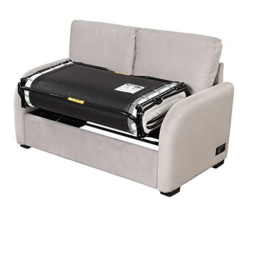 Dhpm Pull Couch, 2-In-1 Sofa Memory Foam Mattress, Velvet Loveseat Sleeper Bed With Usb Charging Port And 3-Pin Plug For Living Room Apartment, Beige #TOP6