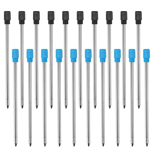 JKDHJK 20 Pièces Recharge Stylo Bille Trait Moyenne Recharges Universelles Recharges de Stylo à Bille Remplaçables en Métal Recharge d'écriture Fluide pour Stylo à Bille (10 Pcs Noirs+10 Pcs Bleus) Cover