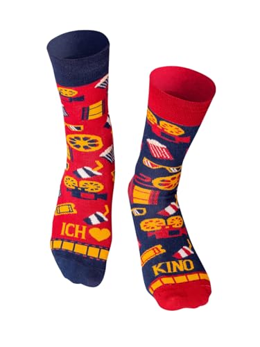 Happy Words Calcetines de cine con texto "I Love Kino", divertidos calcetines de cine, regalo para amantes del cine y el cine, de cumpleaños, regalo para amigos, para hombres y mujeres