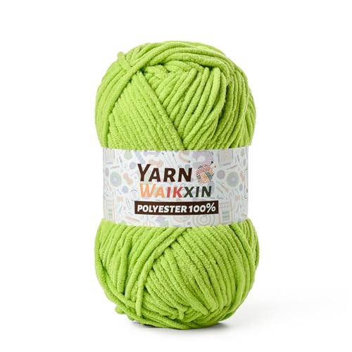Image of Soft Chenille Yarn for Crocheting, Fluffy Chunky Crochet Yarn for Baby Blanket, (1.76oz /65.6yds) Fuzzy Velvet Yarn for Amigurumi&DIY Puzzle、Crafts、Scarf(Lime Green)