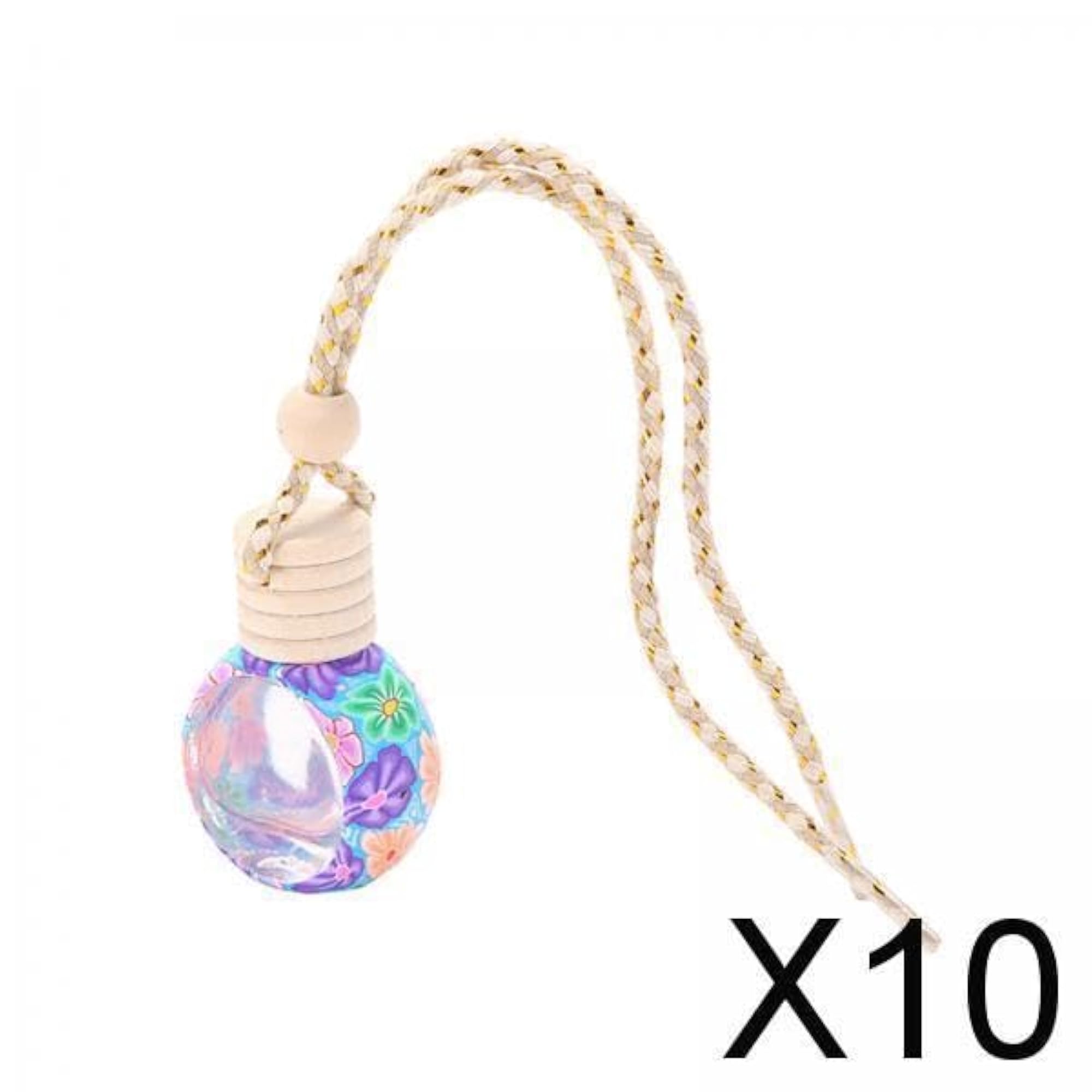 10x Empty Glass Charm Essential Oil Bottle Holder, 10ml