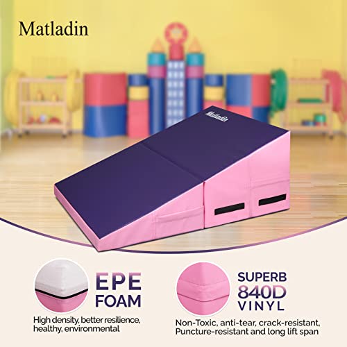 Matladin Incline Gymnastics Mat, Folding Gymnastics Wedge Mat, Gym Fitness Tumbling Skill Shape Mat for Kids Girls Home Training Exercise (Purple+Pink, 32.7 in x 23.6in) - Thumbnail 4