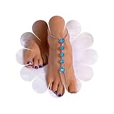 Cybche Boho Sapphire Crystal Barefoot Sandal Chain Anklet Blue Crystal Heart Ankle Bracelet Heart Shape Cubic Zirconia Toe Ring Anklet Summer Beach Foot Chain Jewelry for Women