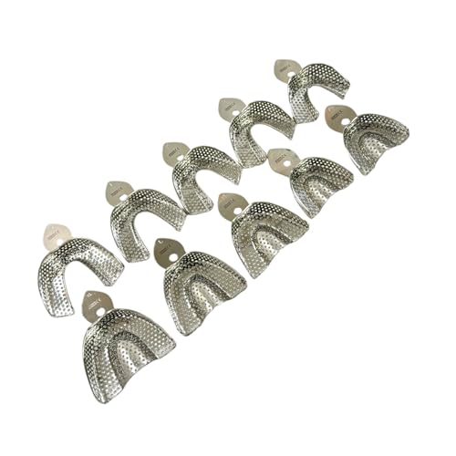 Denture Impression Trays, Upper & Lower, Perforated, Non-Perforated, Autoclave-Safe Reusable German Stainless Steel Dental Tools (10PK-Perforated (XS+S+M+L+XL))