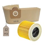 AVAENZO 12 Bolsas 6.959-130.0 + 1 Filtro de cartucho 6.414-552.0 para aspiradoras Kärcher WD3 WD3 Premium MV3 SE 4001 SE 4002 WD3.200