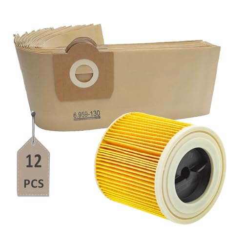 AVAENZO 12 Bolsas 6.959-130.0 + 1 Filtro de cartucho 6.414-552.0 para aspiradoras Kärcher WD3 WD3 Premium MV3 SE 4001 SE 4002 WD3.200