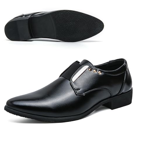 Men's Leather Metal Studded Dress Loafers Fashion Pointed Toe Low Top Slip On Block Heel Office Business Tuxedos Daily Non-Slip Party Prom Casual Shoes