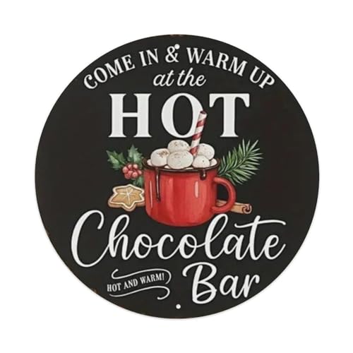 Cartel de metal redondo con barra de chocolate caliente, vintage, decoración de pared para el hogar, bar, jardín, póster de metal, 20,3 x 20,3 cm
