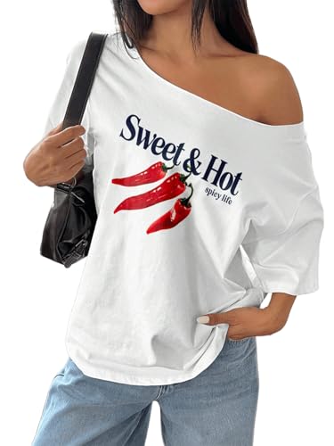 Image of SXV Women Plus Size Loose Spicy Life Graphic Asymmetrical Neck Short Sleeve T-Shirt,Oversized