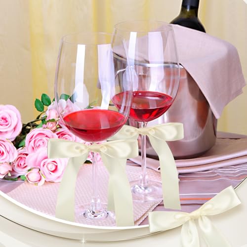 Jingmore Ivory White 24 Pack Bows for Champagne Glasses Candle Holder 6.7 x 4 Inch Bow Drink Tags Wine Glass Candlestick Ribbon Self Adhesive Name Marker for Wedding Anniversary Party Gift Decor by Jingmore - Image 6