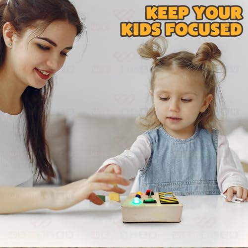 Image of Wembley Busy Board| Interactive & Engaging Game | Anti-Shock, Safe| Durable Wooden Busy Board with Smooth Edges| Battery-Operated with 3 Lights & Switches (3 Switches & Lights)