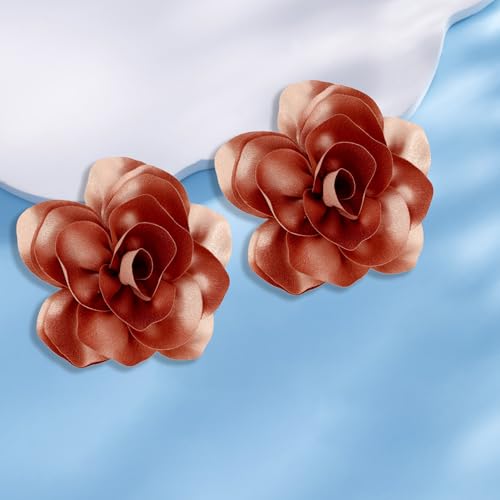 Image of 2Pcs 5in Dainty Satin Fabric Flower Brooch Extra Large Rose Camellia Flower Brooches Lapel Pins for Women Wedding Party Dance Banquet Clothes Jewelry Accessories
