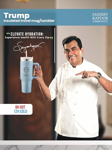Image of Sanjeev Kapoor by Classic Essentials Stanley Stainless Steel 1200ML Tumbler with Lid and Straw, Hot and Cold Double Insulated Sipper Mug, 100% Leak Proof Coffee Tumbler Cupholder for Office (Blue)