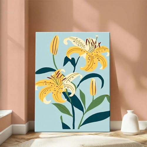 Tableau sur toile de lys tigrés jaunes avec cadre en bois inclus 30x40cm
