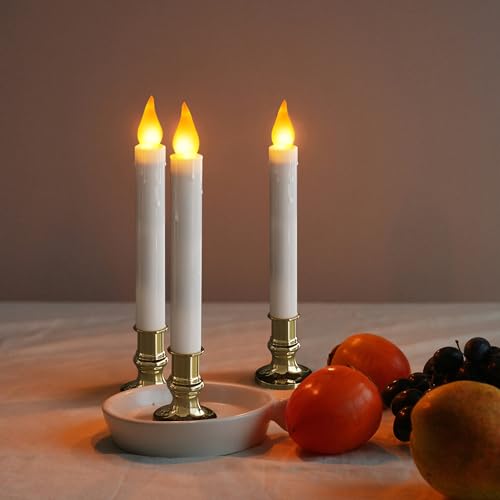 Image of FURORA LIGHTING White 9.9 inch LED Taper Candles w /Gold Holders, 2-Pack