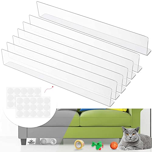 WXJ13 7 Pack 15.75\" L x 2.4\" H Under Sofa Blocker Clear,Acrylic Couch Blocker,Toy Blocker for Under Couch with 30 Double Sided Adhesive Spots,Prevent Pets or Things from Getting Under The Furniture