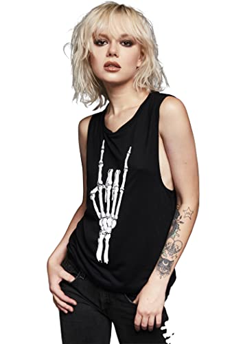 Women's Skull Shirt Metal Horns Skeleton Hand Top Large #TOP2